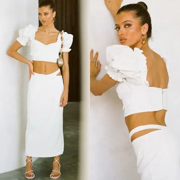 SABO Shirred Milkmaid Crop Top Womens Size XS Romantic Feminine Cottage Coquette - Picture 12 of 12